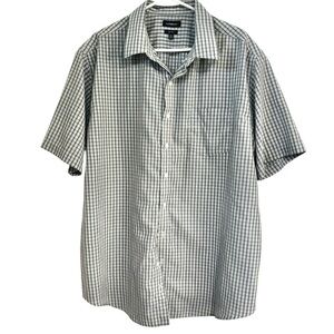 Mens XL Croft Barrow Light Grey White Black Check Plaid Short Sleeve Button-Down